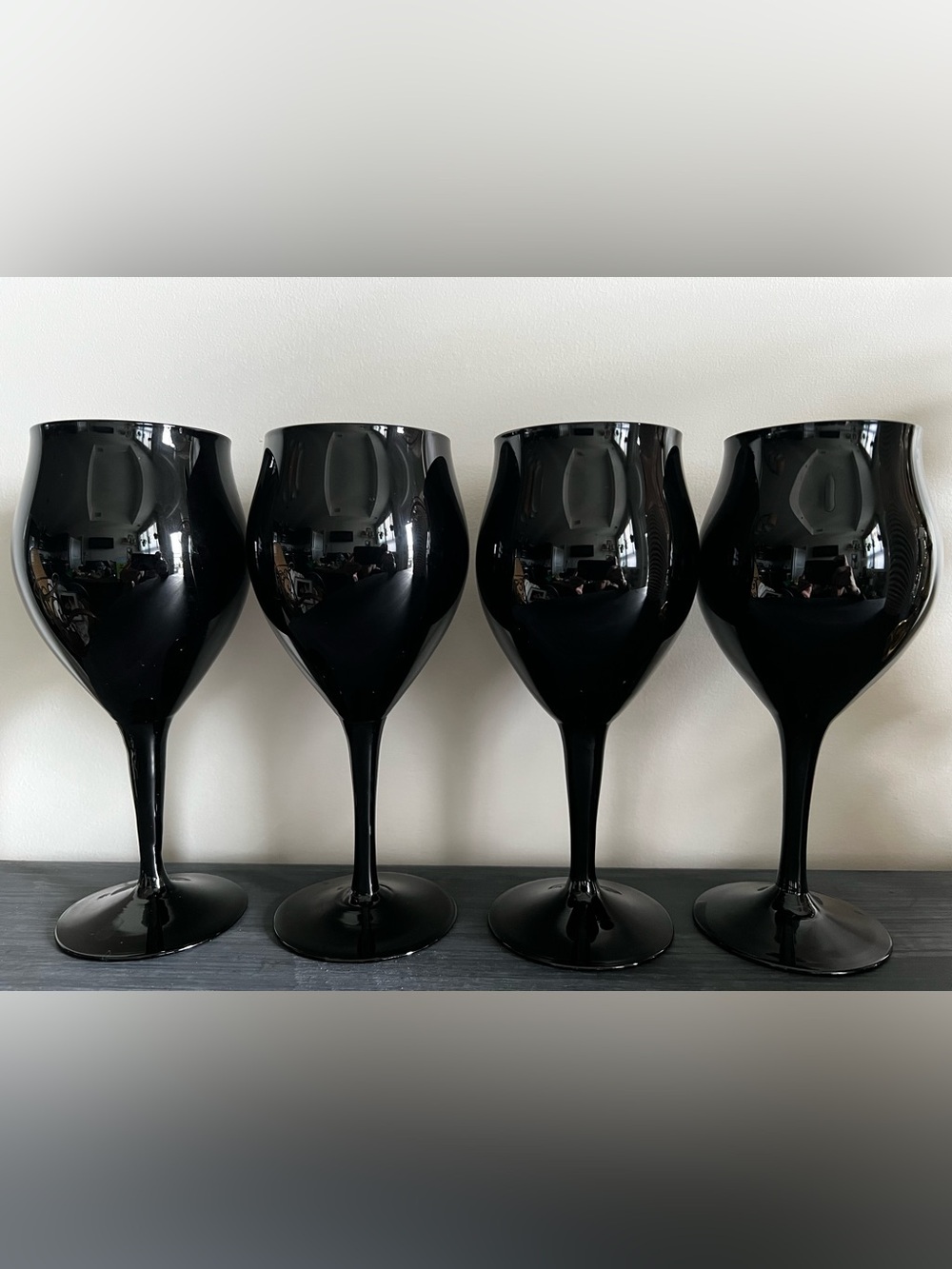 Set of 4 Vintage 70’s Black Amethyst  Crystal Wine Glasses